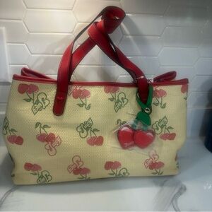 Juicy Couture Red and Cream Cherry Print Tote